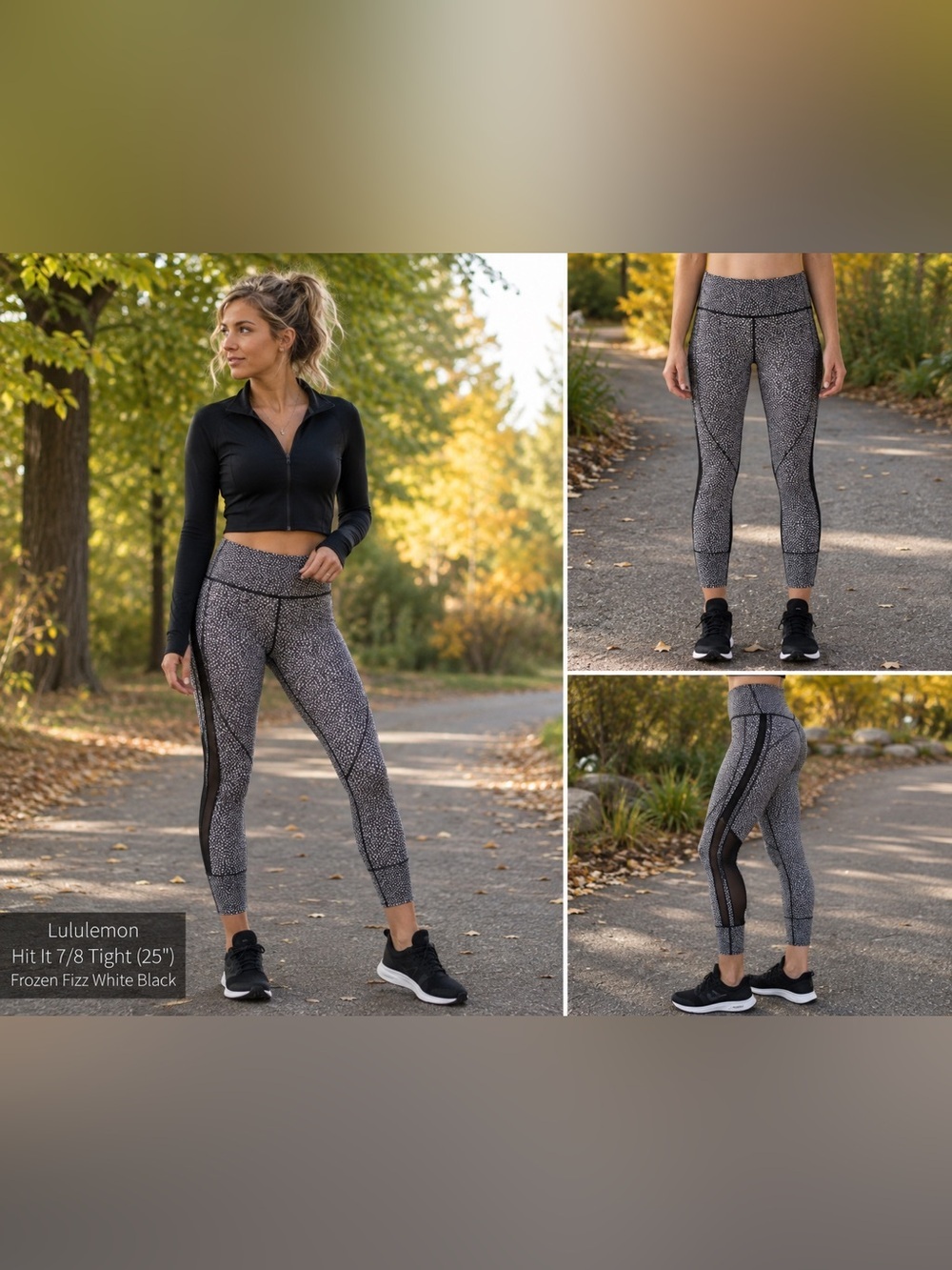 Lululemon Hit It 7/8 Tight 25” Frozen Fizz White Black Leggings Size 6
